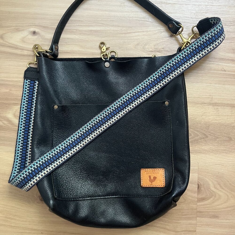 Meanwhile Back on the Farm Black Leather Carryall & Crossbody w/ Italian Strap - Picture 1 of 7